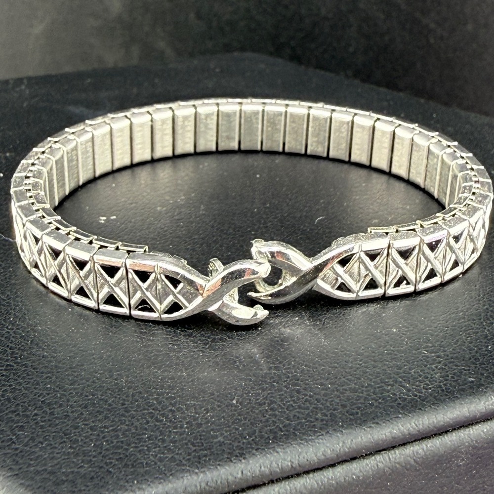Vintage Speidel Watchband Silver Tone Expansion Stretch Link Geometric 5.25in